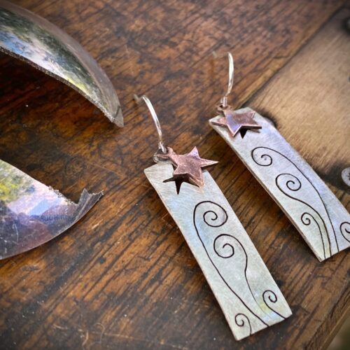 handmade and repurposed spoon star-dust earrings