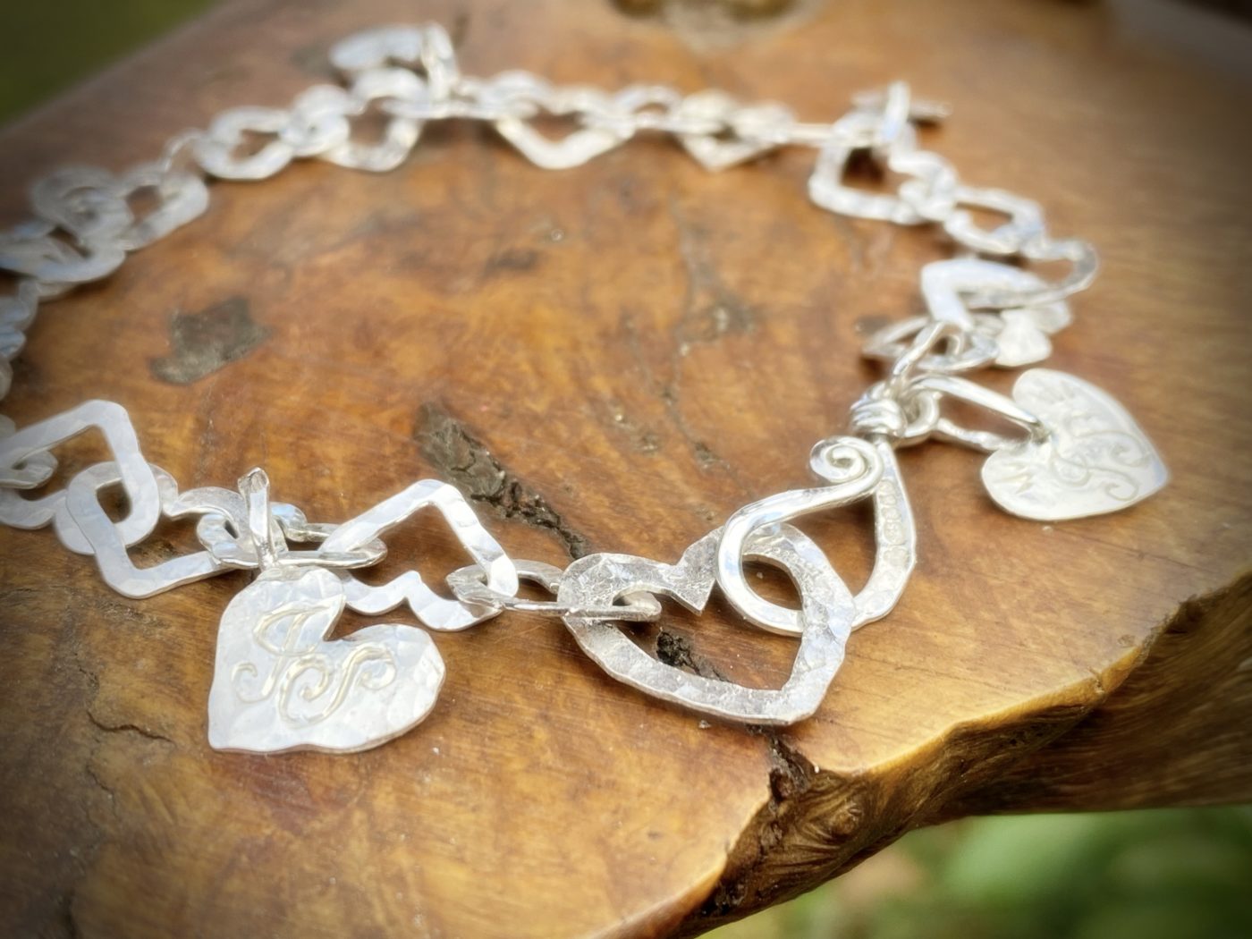 heart bracelet individually handcrafted and recycled from an old Victorian silver coins