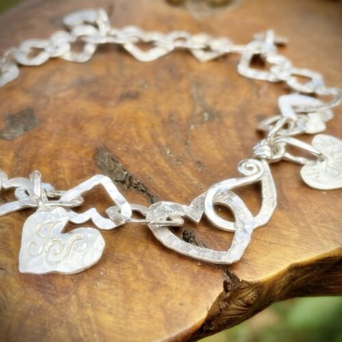 heart bracelet individually handcrafted and recycled from an old Victorian silver coins