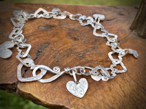 heart bracelet individually handcrafted and recycled from an old Victorian silver coins