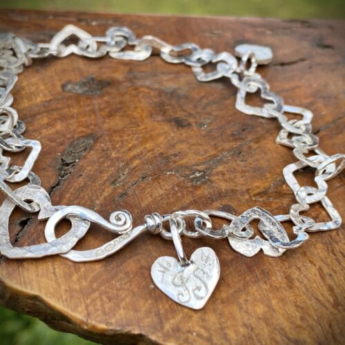 heart bracelet individually handcrafted and recycled from an old Victorian silver coins