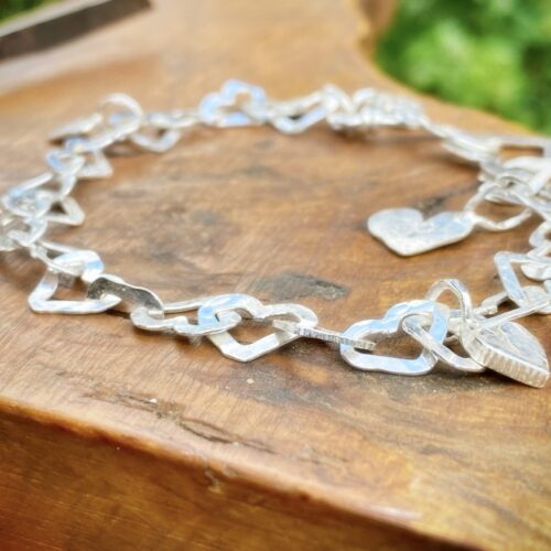 heart bracelet individually handcrafted and recycled from an old Victorian silver coins