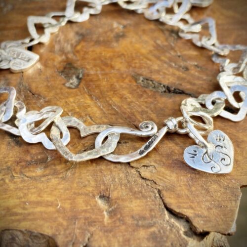 heart bracelet individually handcrafted and recycled from an old Victorian silver coins