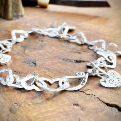 heart bracelet individually handcrafted and recycled from an old Victorian silver coins