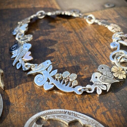 birdy bracelet handcrafted and recycled silver bird bracelet