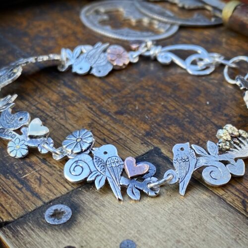 birdy bracelet handcrafted and recycled silver bird bracelet