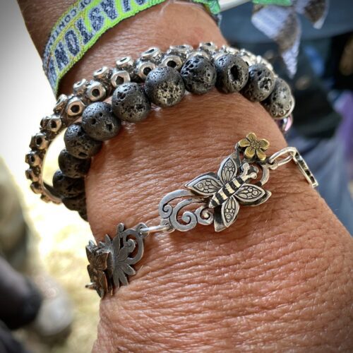 Butterfly bracelet individually handcrafted and recycled from an old Victorian silver coins