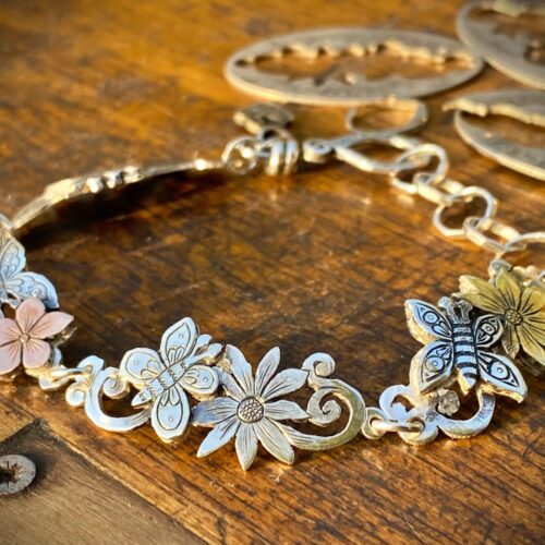 Butterfly bracelet individually handcrafted and recycled from an old Victorian silver coins