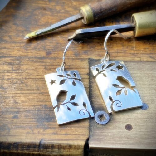 cute bird earrings recycled antique spoon