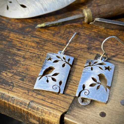 cute bird earrings recycled antique spoon
