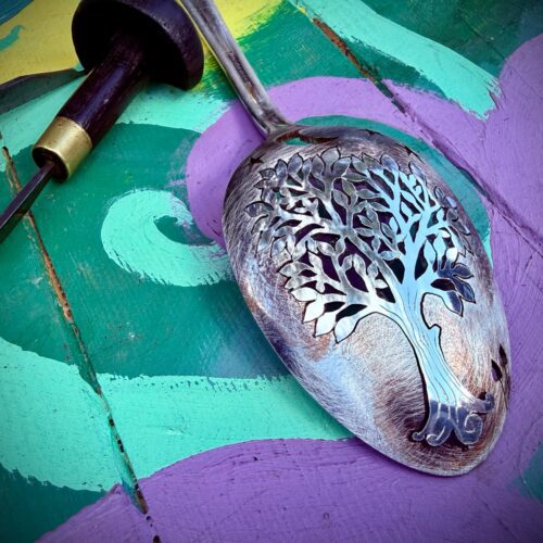 handcrafted and recycled spoon summer-leaves tree brooch