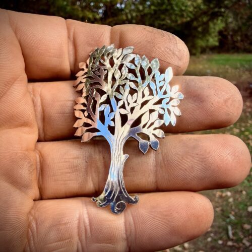 handcrafted and recycled spoon summer-leaves tree brooch