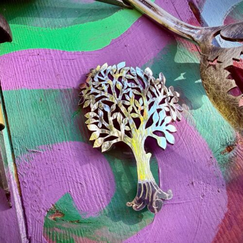 handcrafted and recycled spoon summer-leaves tree brooch
