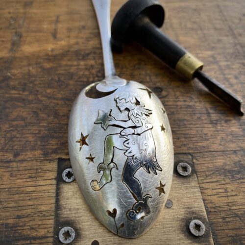 handcrafted and upcycled spoon pixie brooch
