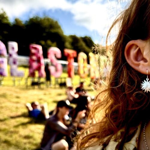 ostara balance sun and moon earrings handcrafted in England using recycled ethical raw materials namely an old spoon