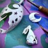moon gazing hare rabbit brooch made from upcycled flatware, repurposed spoons, cutlery by hairy growler jewellery