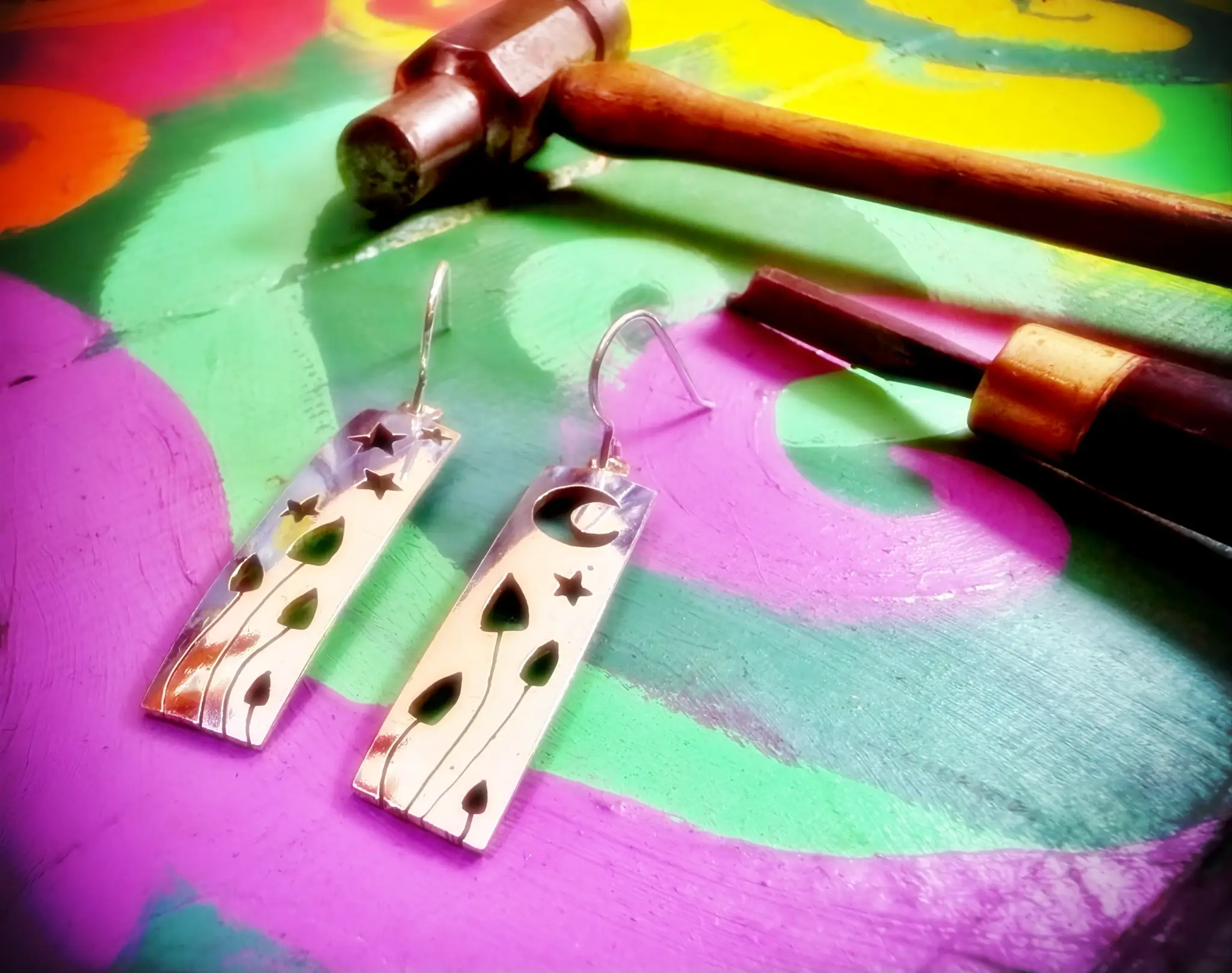 handmade and upcycled spoon DMT spirit molecule magical mushroom earrings