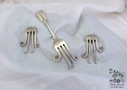 handcrafted and recycled fork elephant brooch