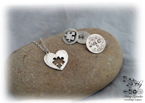 Hairy Growler Jewellery - Lucky sixpence 'piece of my heart' necklace and cufflinks handcrafted and recycled from sterling silver shillings, sixpences and threepence coins