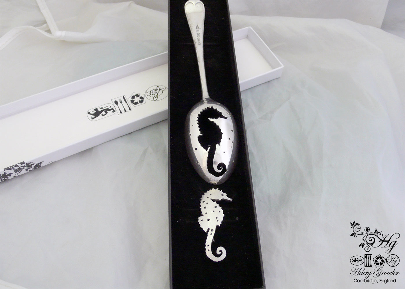 handcrafted and recycled spoon seahorse brooch