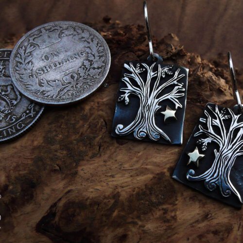 Autumn tree earrings - handmade and Recycled sterling silver shillings