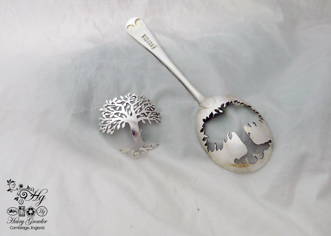 handcrafted and recycled spoon tree-of-life brooch
