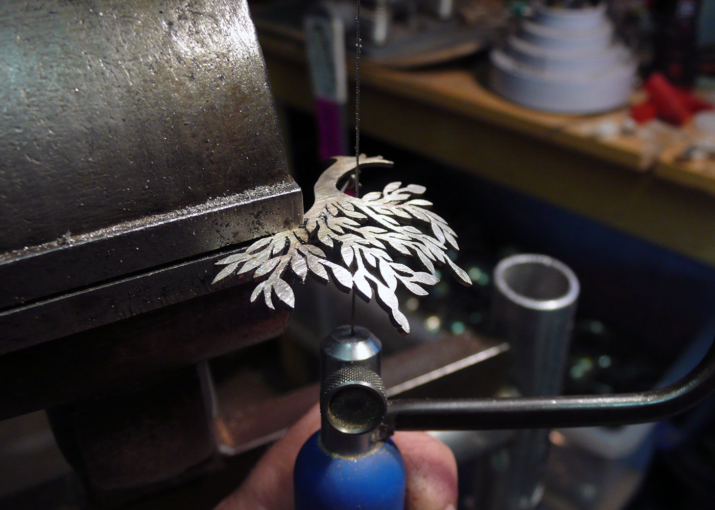 handcrafted and recycled spoon wind-blown-tree brooch