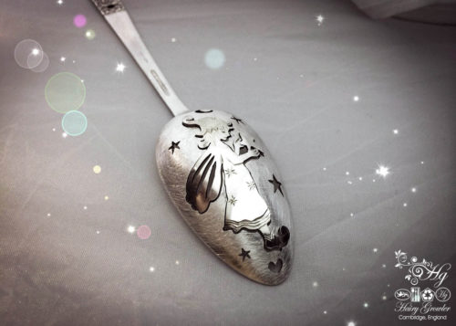 handcrafted and recycled spoon fairy brooch