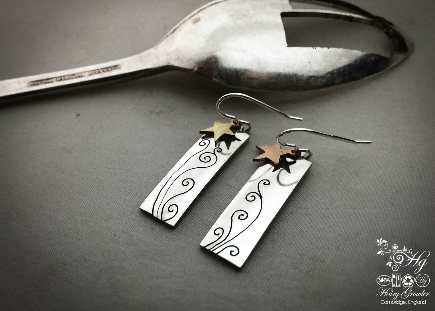 handmade and repurposed spoon star-dust earrings