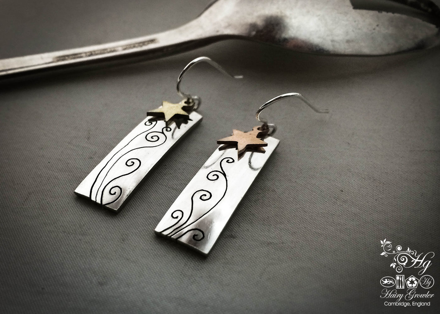 handcrafted and recycled spoon star-dust earrings