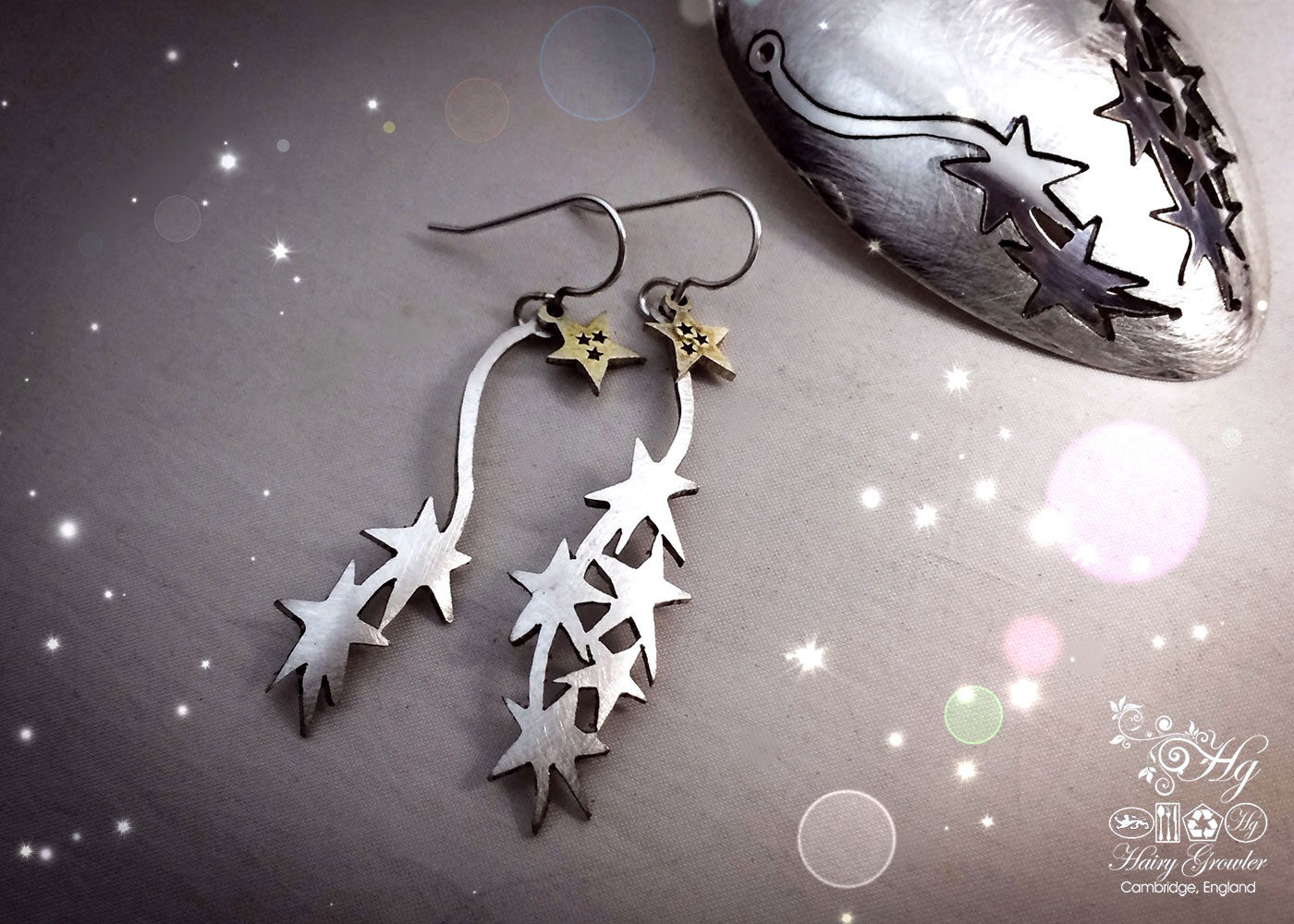 handmade and repurposed spoon star burst earrings