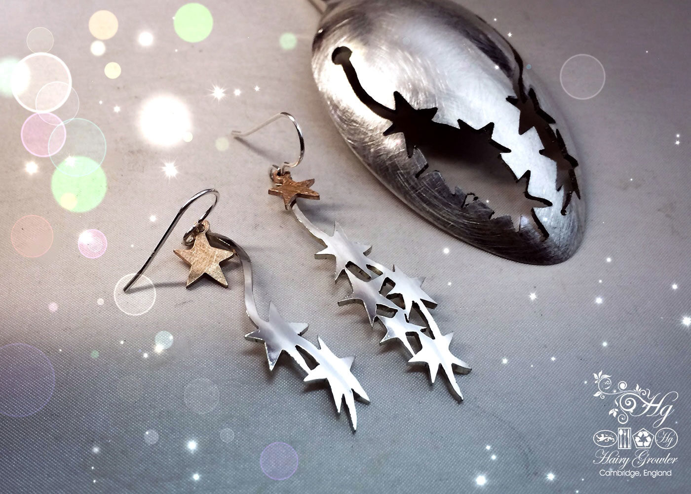 handcrafted and recycled spoon star-burst earrings