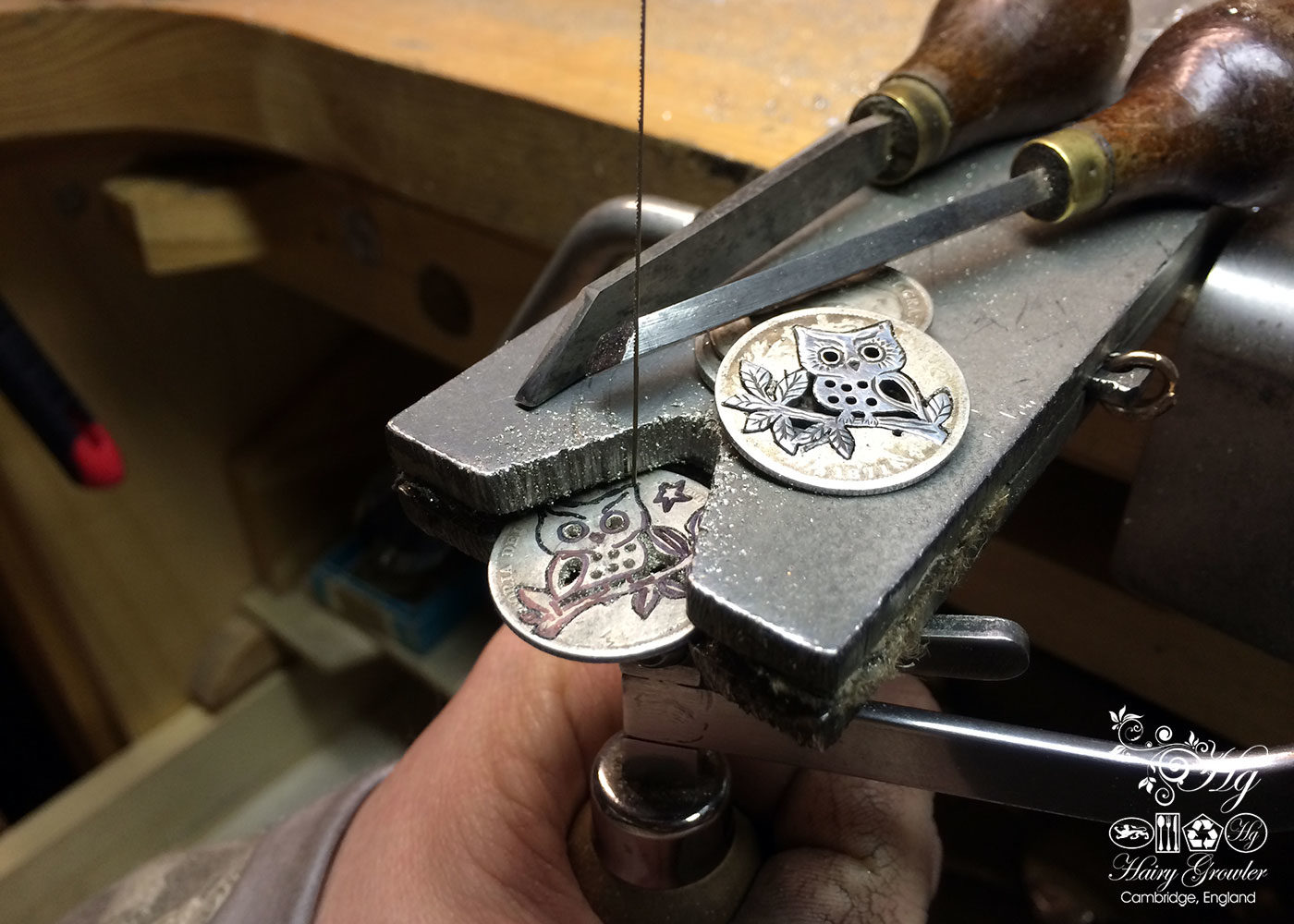 owl cufflinks handcrafted and recycled from sterling silver shillings and threepence coins