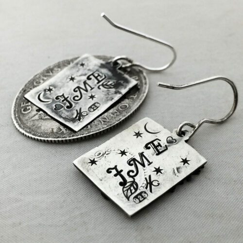 handcrafted and recycled silver Georgian shilling tree-of-life earrings made in Cambridge