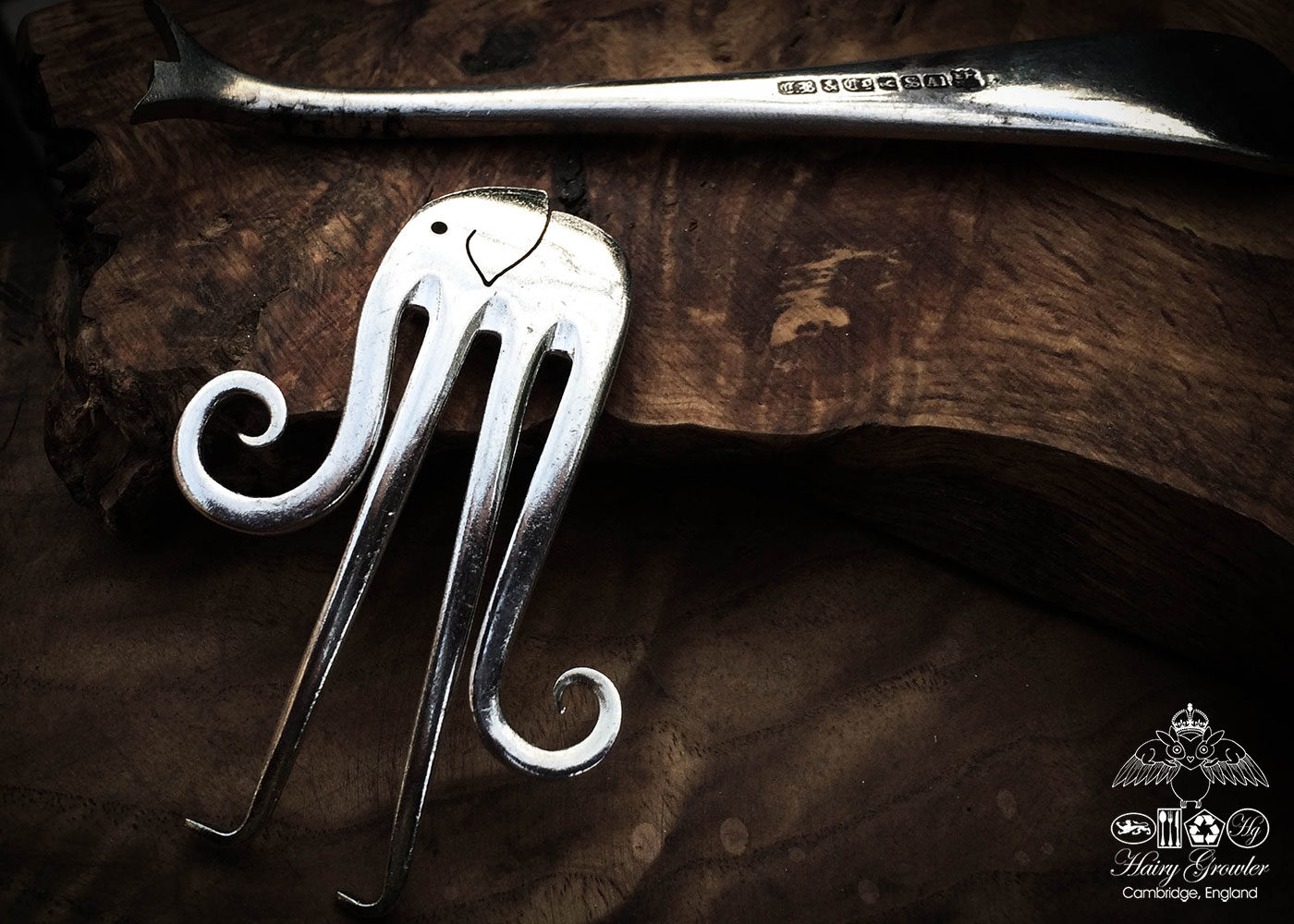 handcrafted and recycled fork elephant brooch