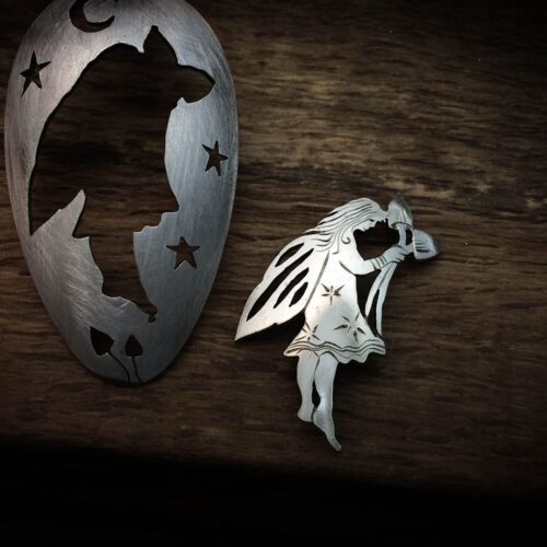 handmade and recycled spoon fairy brooches