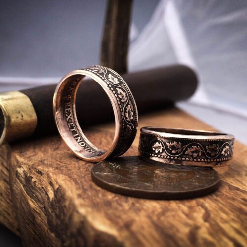 handmade and recycled oak leaf coin ring