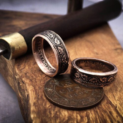 handmade and recycled oak leaf coin ring
