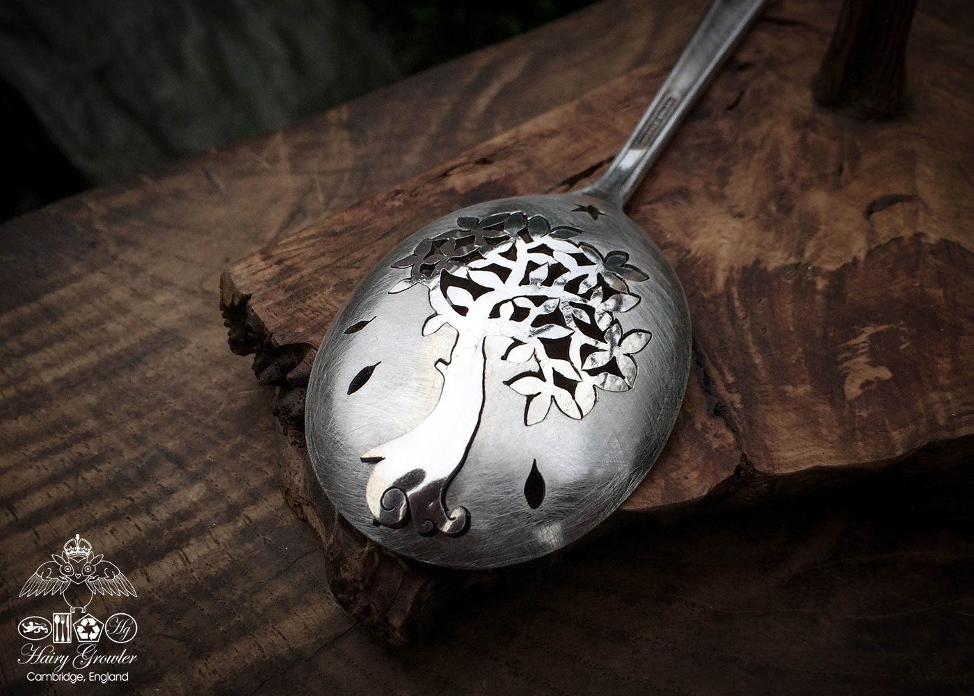 handcrafted and recycled spoon spring tree brooch