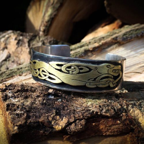 Handcrafted and recycled silver and bronze celtic kuff bangle