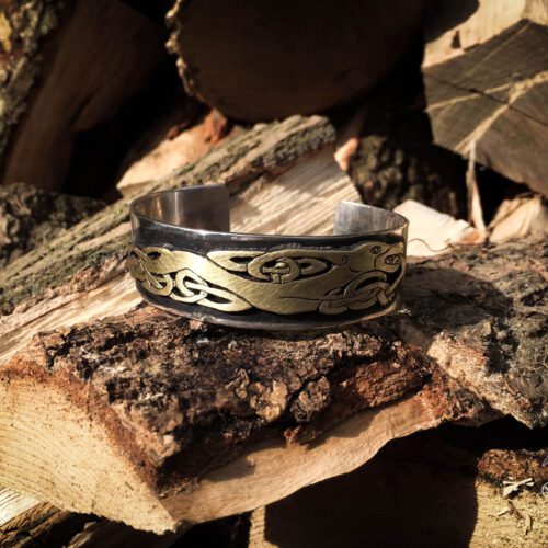 Handmade and upcycled silver and bronze celtic kuff bangle