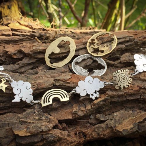 Weather amulet bracelet individually handcrafted and recycled from an old Victorian silver coins