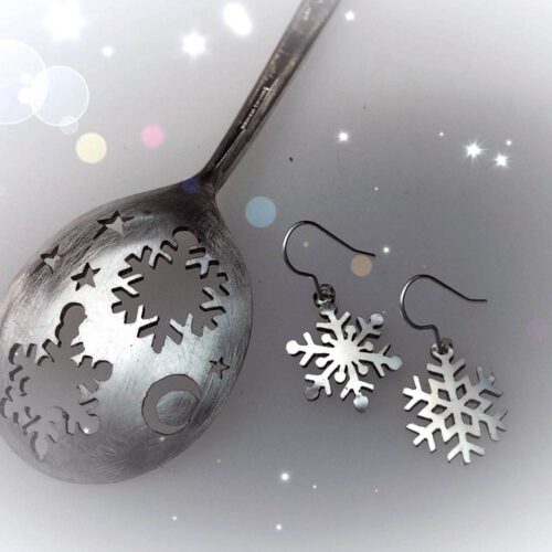 handcrafted and recycled antique spoon snowflake earrings