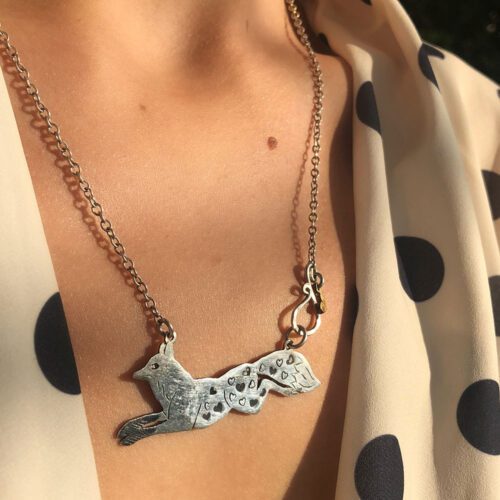 Fox necklace beautifully handcrafted from a recycled silver coin. Unique and original nature inspired jewellery made in an independent ethical jewellers studio workshop in Cambridge