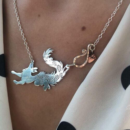 Vixen necklace beautifully handcrafted from a recycled silver coin. Unique and original nature inspired jewellery made in an independent ethical jewellers studio workshop in Cambridge