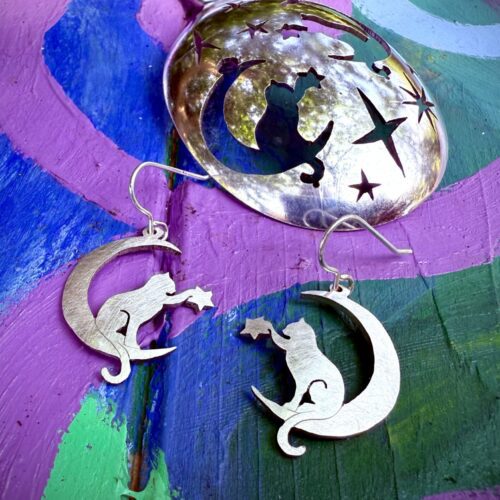 handmade and upcycled spoon cat earrings