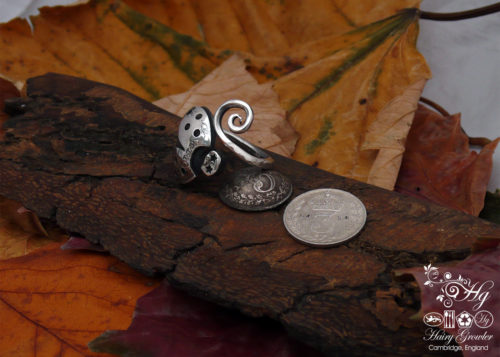 handmade and upcycled silver fork ladybird ring