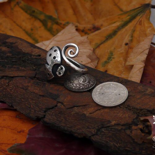 handmade and upcycled silver fork ladybird ring