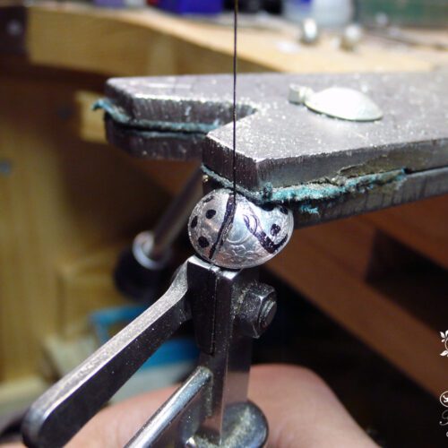 handcrafted and recycled silver fork ladybird ring