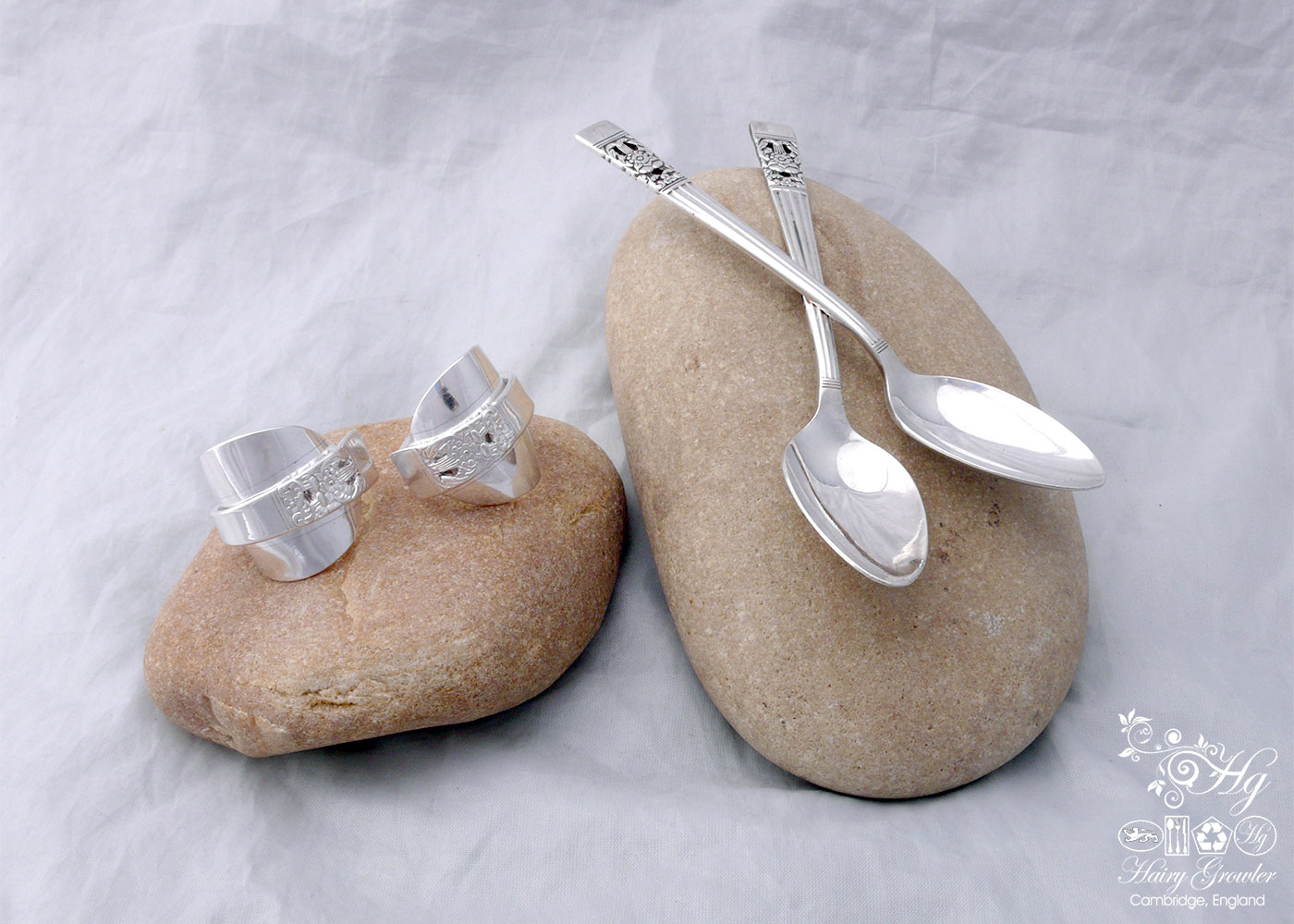 handcrafted and recycled flower teaspoon and demitasse coffee spoon rings